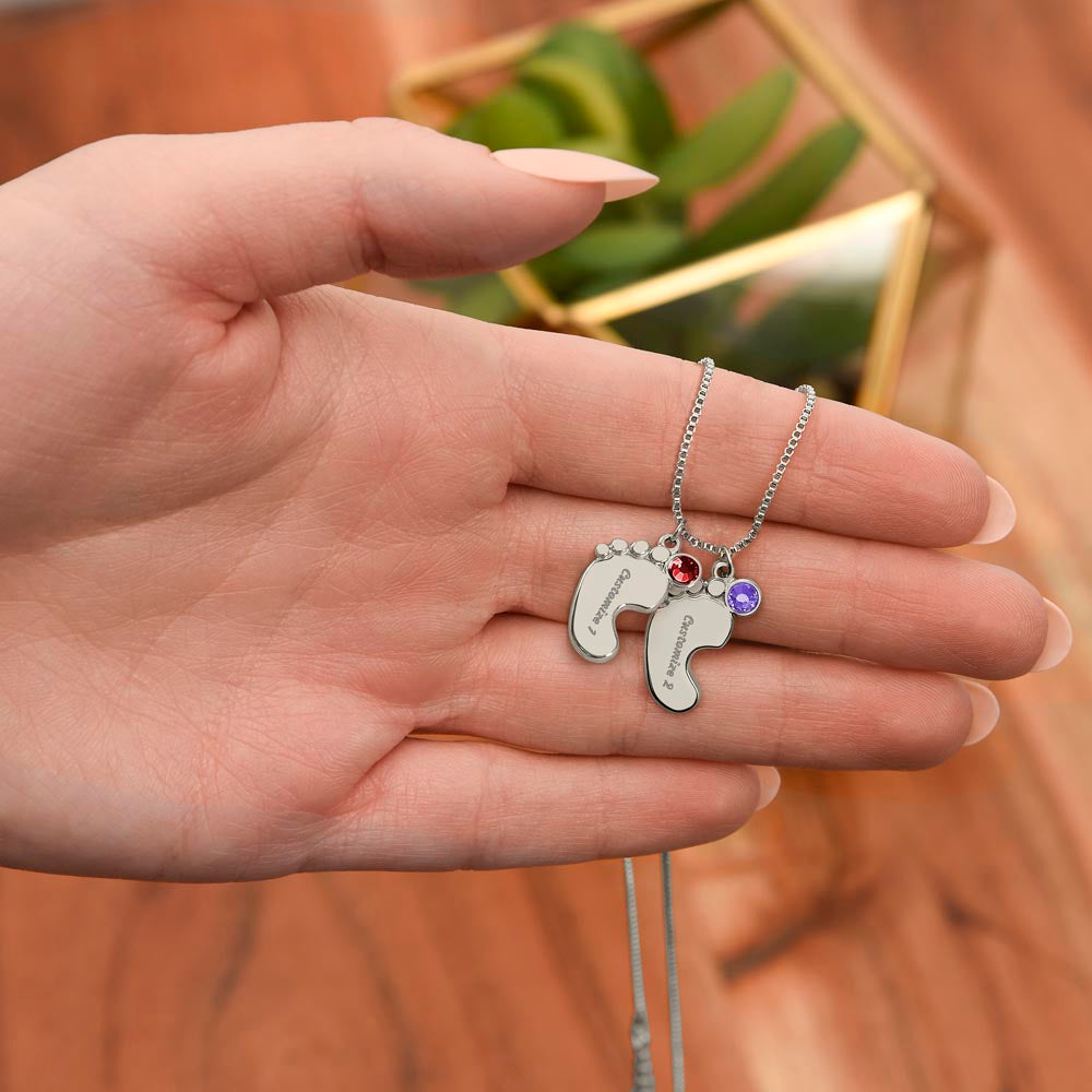 Personalized Baby Feet Necklace with Birthstone – Custom Mom & Grandma Keepsake