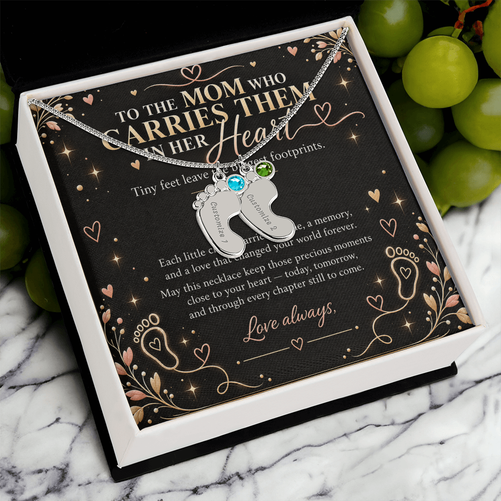 Personalized Baby Feet Necklace with Birthstone – Custom Mom & Grandma Keepsake
