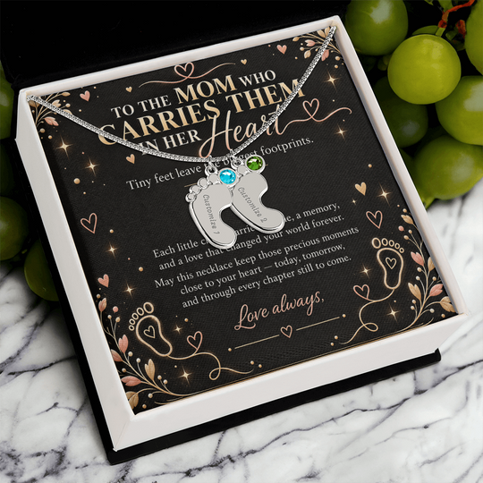 Personalized Baby Feet Necklace with Birthstone – Custom Mom & Grandma Keepsake