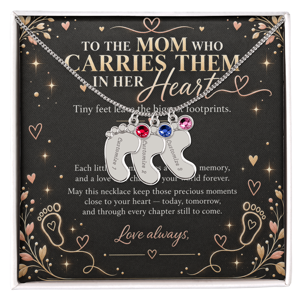 Personalized Baby Feet Necklace with Birthstone – Custom Mom & Grandma Keepsake