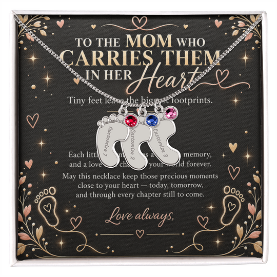 Personalized Baby Feet Necklace with Birthstone – Custom Mom & Grandma Keepsake