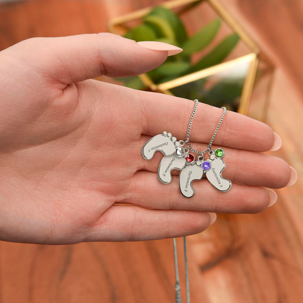 Personalized Baby Feet Necklace with Birthstone – Custom Mom & Grandma Keepsake