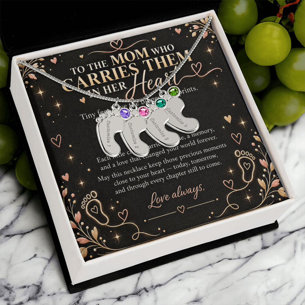 Personalized Baby Feet Necklace with Birthstone – Custom Mom & Grandma Keepsake