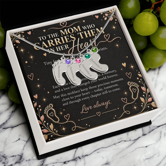 Personalized Baby Feet Necklace with Birthstone – Custom Mom & Grandma Keepsake