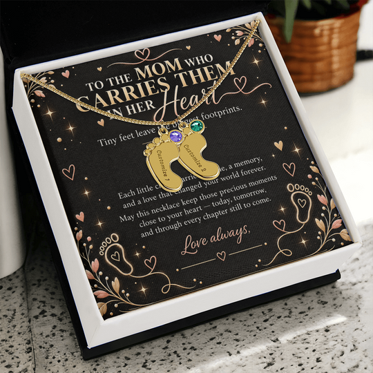 Personalized Baby Feet Necklace with Birthstone – Custom Mom & Grandma Keepsake