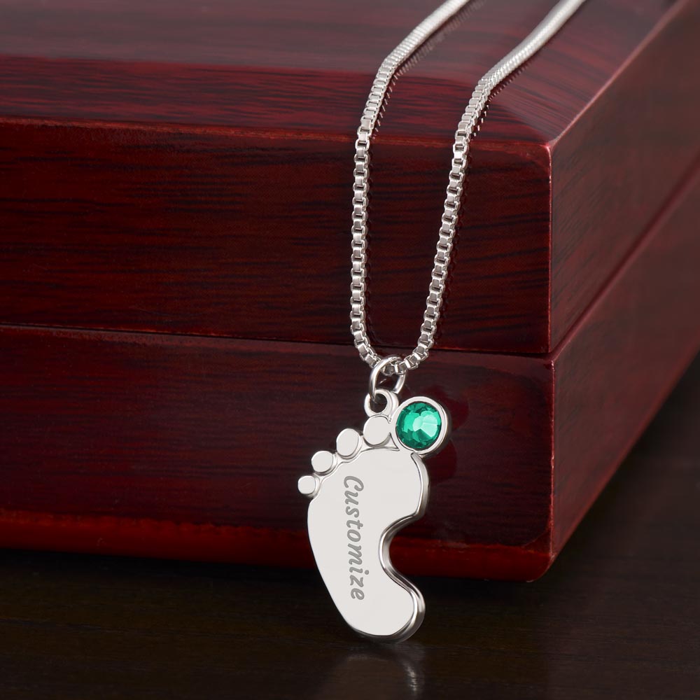 Personalized Baby Feet Necklace with Birthstone – Custom Mom & Grandma Keepsake