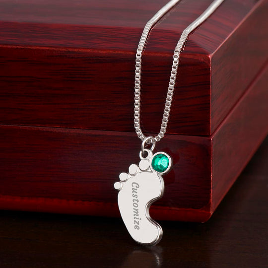 Personalized Baby Feet Necklace with Birthstone – Custom Mom & Grandma Keepsake
