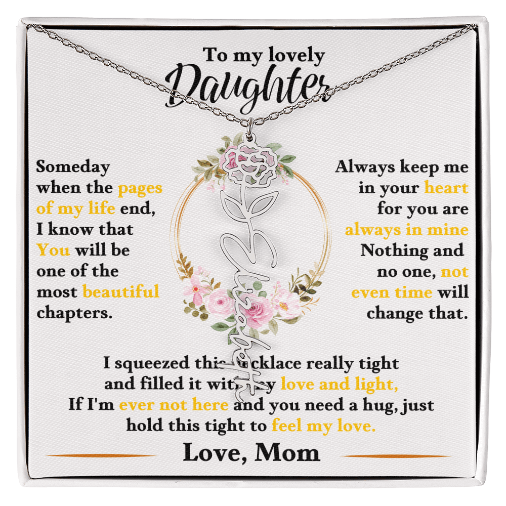 To My Lovely Daughter - Personalized Daughter Flower Name Necklace - SSD35 Jewelry ShineOn Fulfillment Polished Stainless Steel Standard Box January