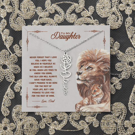 To My Daughter - Old Lion - Personalized Daughter Flower Name Necklace - SS34V3 Jewelry ShineOn Fulfillment