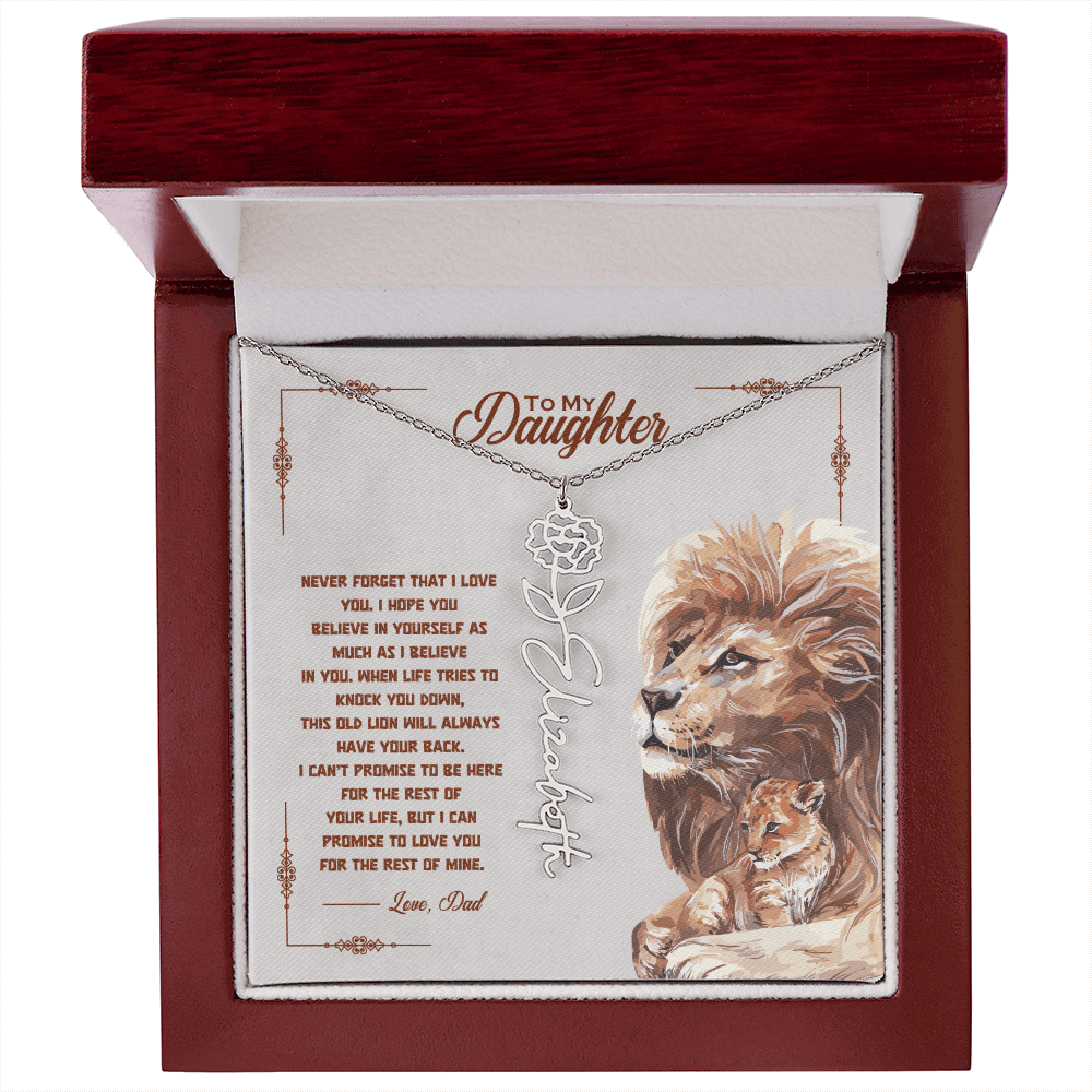 To My Daughter - Old Lion - Personalized Daughter Flower Name Necklace - SS34V3 Jewelry ShineOn Fulfillment Polished Stainless Steel Luxury Box January