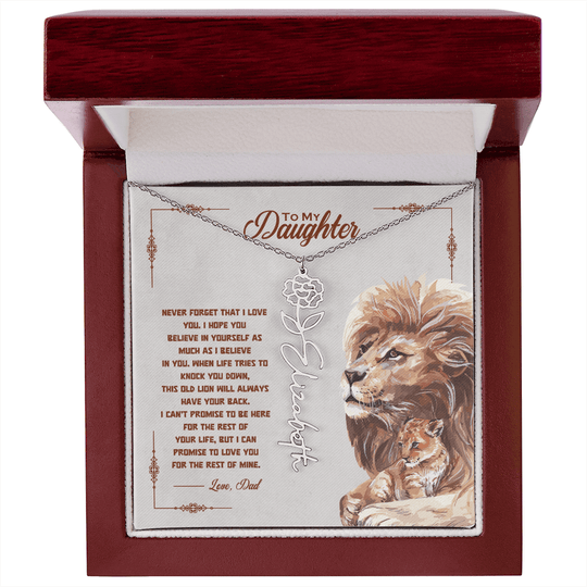To My Daughter - Old Lion - Personalized Daughter Flower Name Necklace - SS34V3 Jewelry ShineOn Fulfillment Polished Stainless Steel Luxury Box January