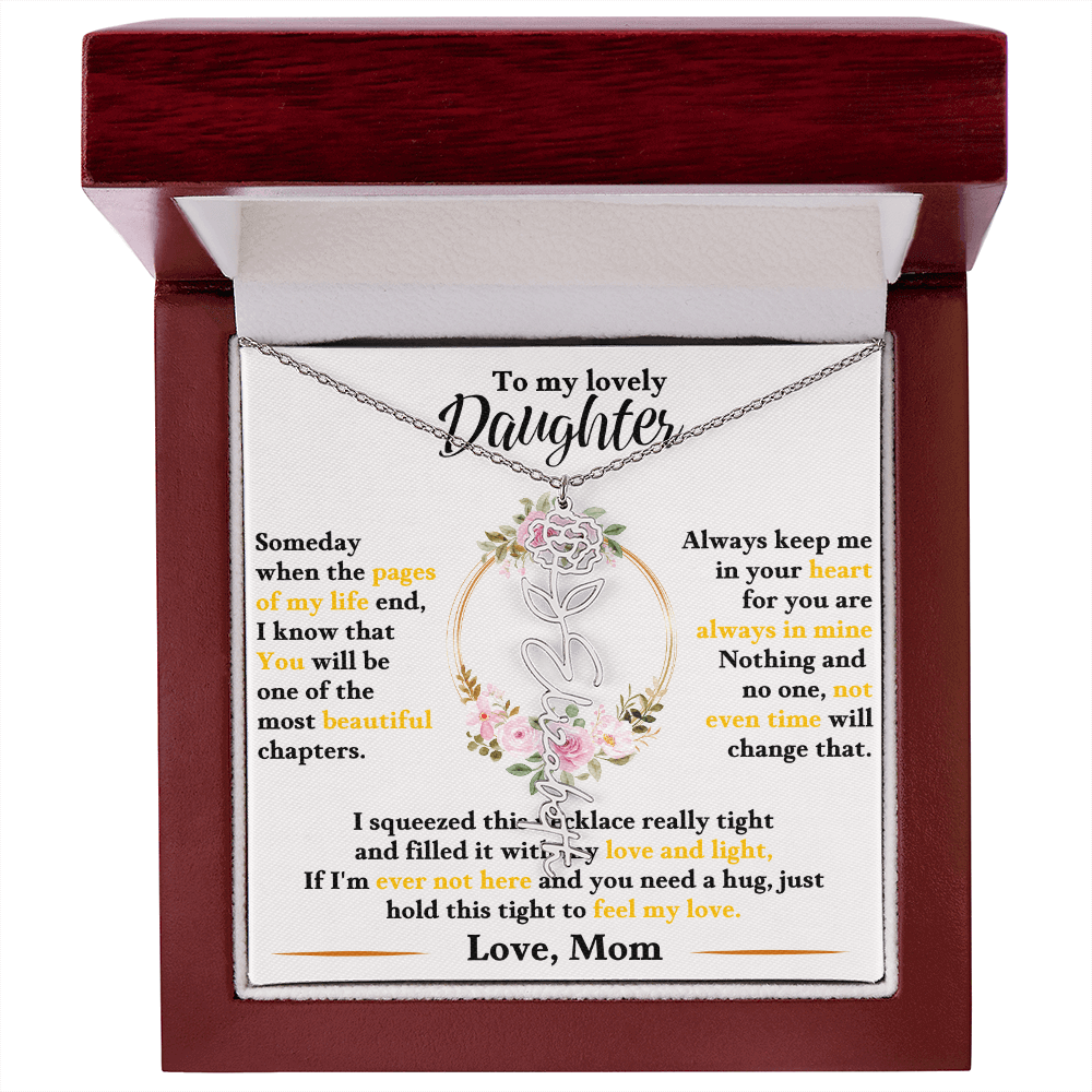 To My Lovely Daughter - Personalized Daughter Flower Name Necklace - SSD35 Jewelry ShineOn Fulfillment Polished Stainless Steel Luxury Box January