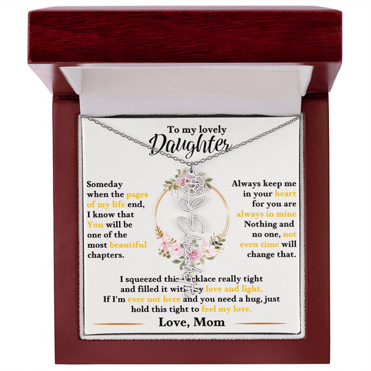 To My Lovely Daughter - Personalized Daughter Flower Name Necklace - SSD35 Jewelry ShineOn Fulfillment Polished Stainless Steel Luxury Box January