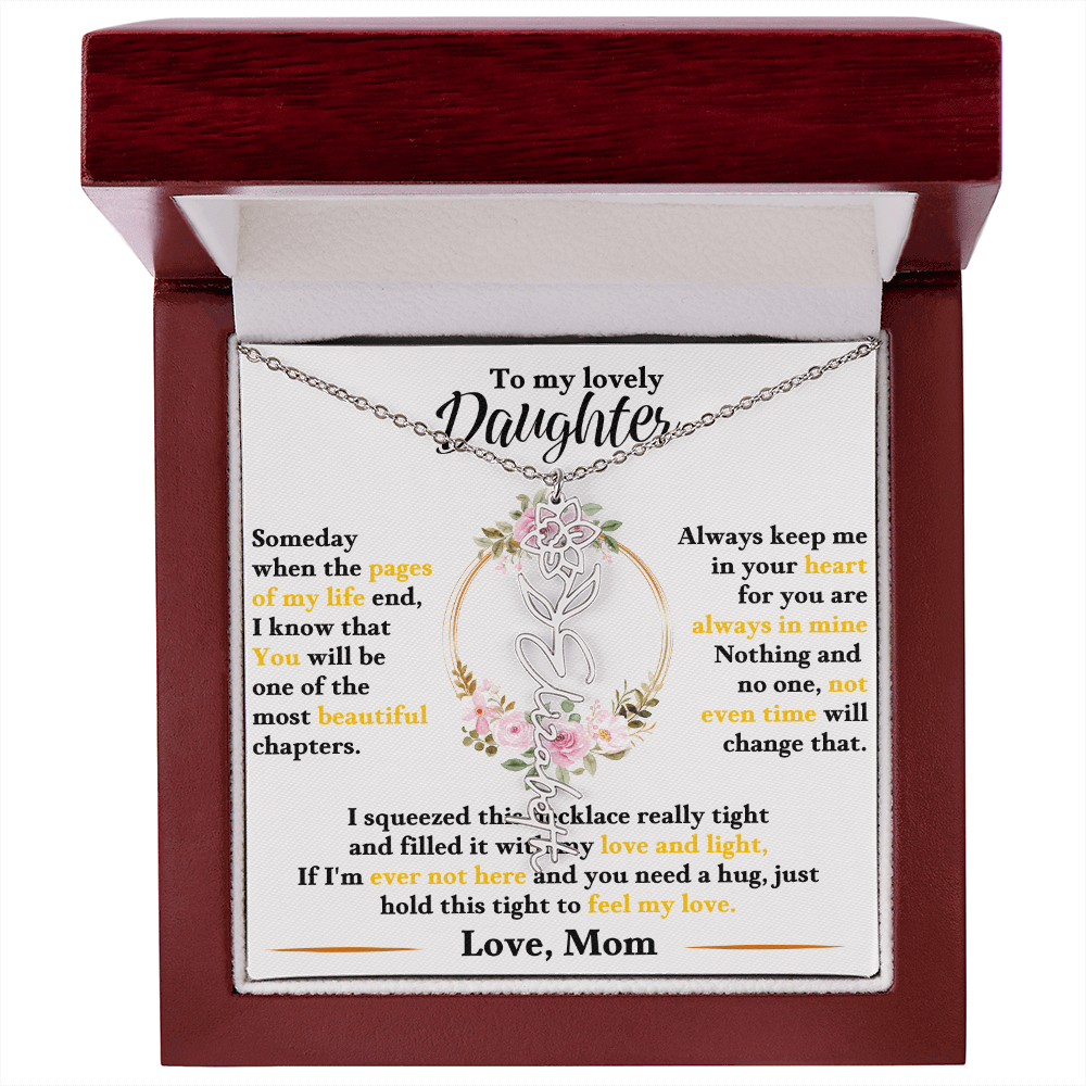 To My Lovely Daughter - Personalized Daughter Flower Name Necklace - SSD35 Jewelry ShineOn Fulfillment Polished Stainless Steel Luxury Box March