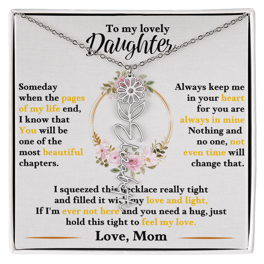 To My Lovely Daughter - Personalized Daughter Flower Name Necklace - SSD35 Jewelry ShineOn Fulfillment Polished Stainless Steel Standard Box April