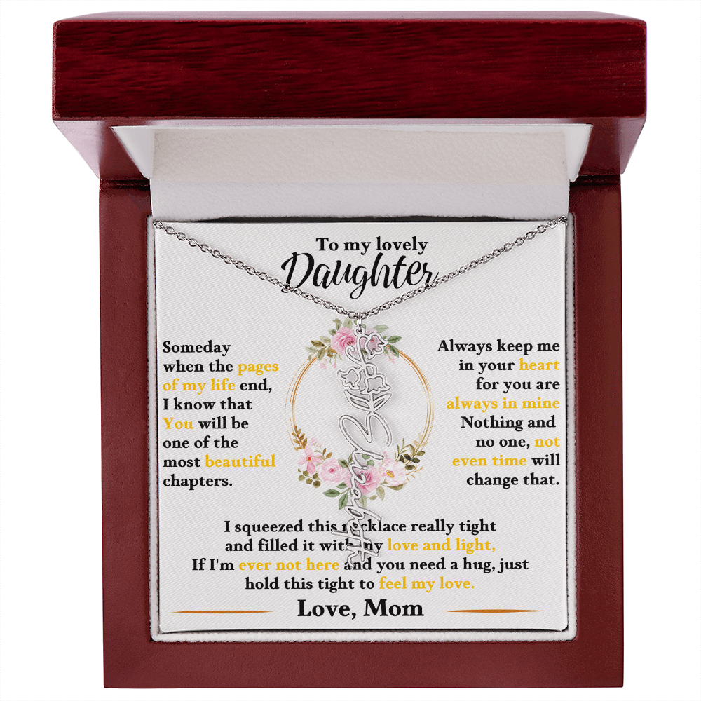 To My Lovely Daughter - Personalized Daughter Flower Name Necklace - SSD35 Jewelry ShineOn Fulfillment Polished Stainless Steel Luxury Box May