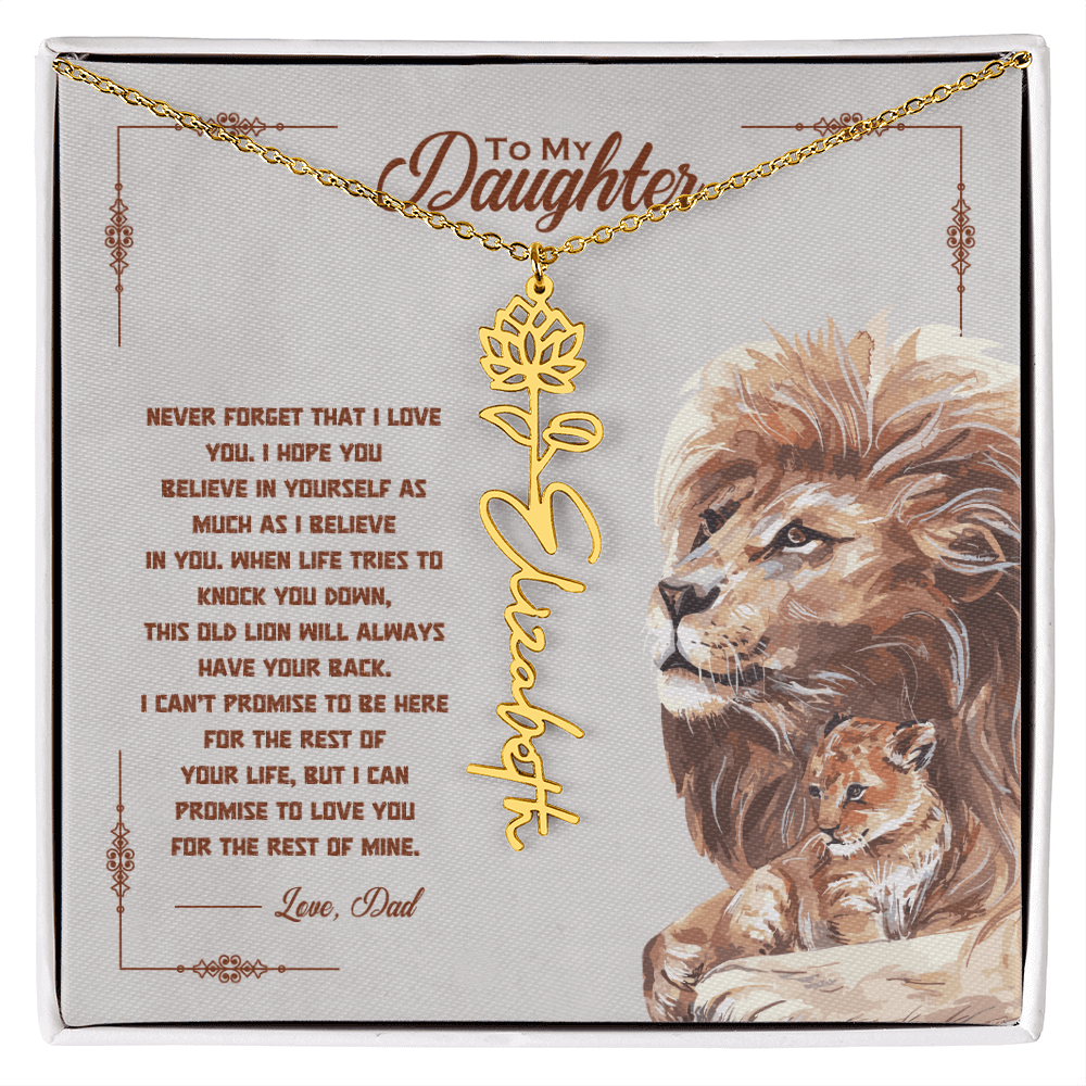 To My Daughter - Old Lion - Personalized Daughter Flower Name Necklace - SS34V3 Jewelry ShineOn Fulfillment 18k Yellow Gold Finish Standard Box July