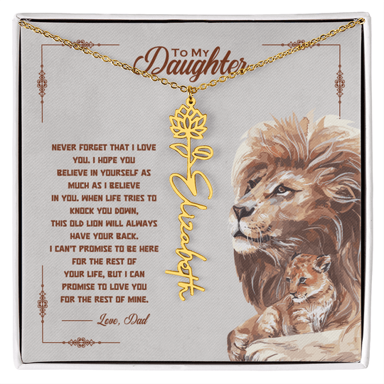To My Daughter - Old Lion - Personalized Daughter Flower Name Necklace - SS34V3 Jewelry ShineOn Fulfillment 18k Yellow Gold Finish Standard Box July