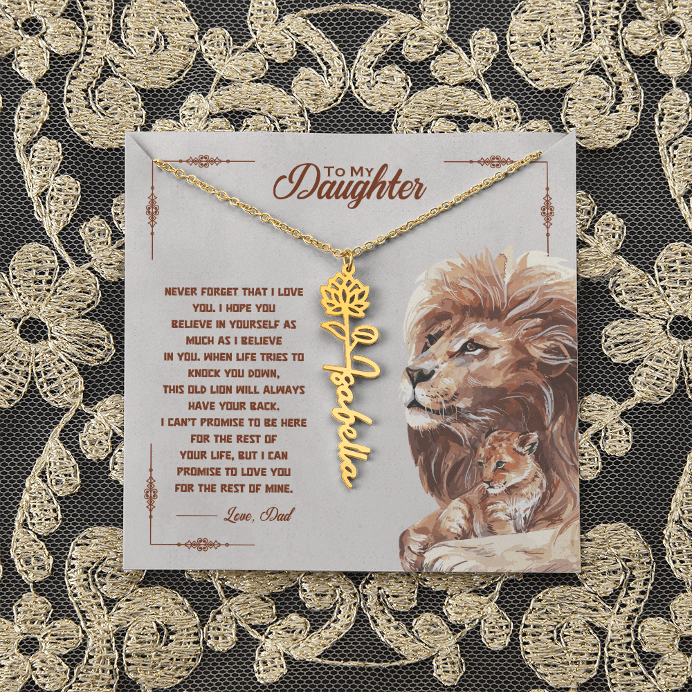 To My Daughter - Old Lion - Personalized Daughter Flower Name Necklace - SS34V3 Jewelry ShineOn Fulfillment