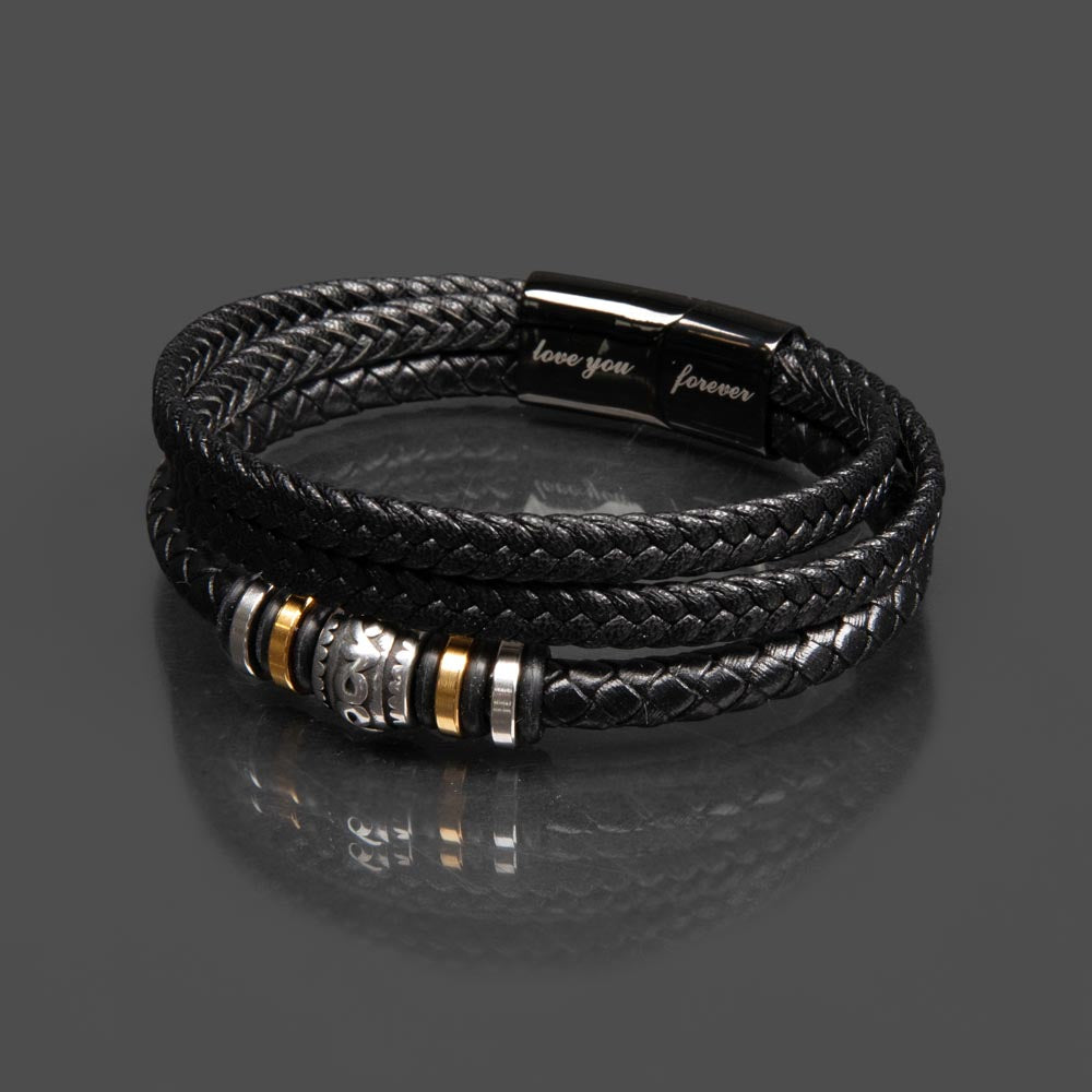 Graduation Gift For Son – "Love You Forever" bracelet showcasing a black braided design with silver and gold accents.