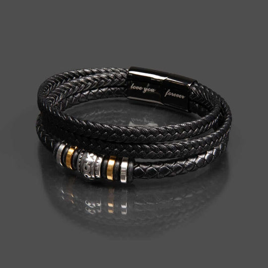 Braided leather bracelet with 'love you forever' engraving, a meaningful graduation gift for daughter.