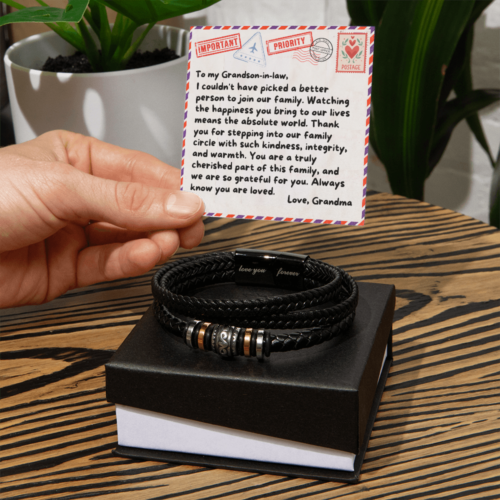 To My Grandson-In-Law "Special Delivery" Men's Braided Leather Bracelet