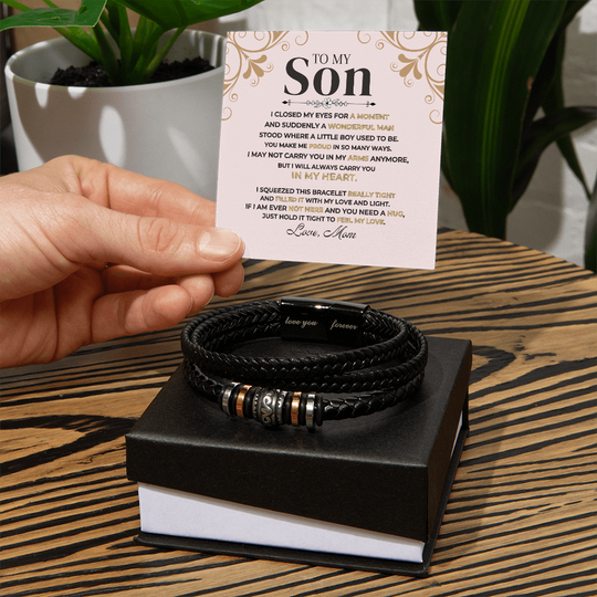 To My Son | Braided Leather Bracelet Gift Set - SS521 Jewelry ShineOn Fulfillment