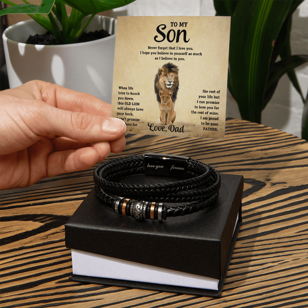 To My Son - Old Lion - Braided Leather Bracelet Gift Set - STS10 Jewelry ShineOn Fulfillment