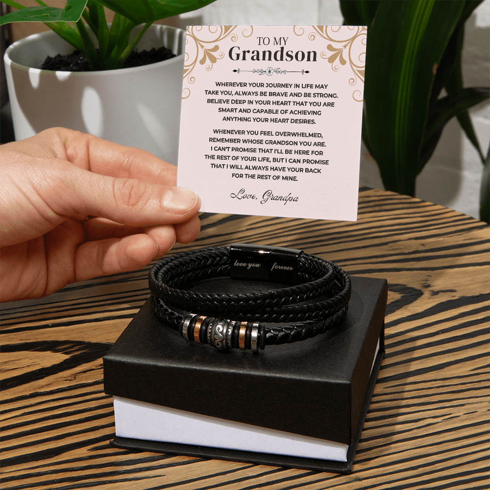 To My Grandson | Braided Leather Bracelet Gift Set - SS519B Jewelry ShineOn Fulfillment