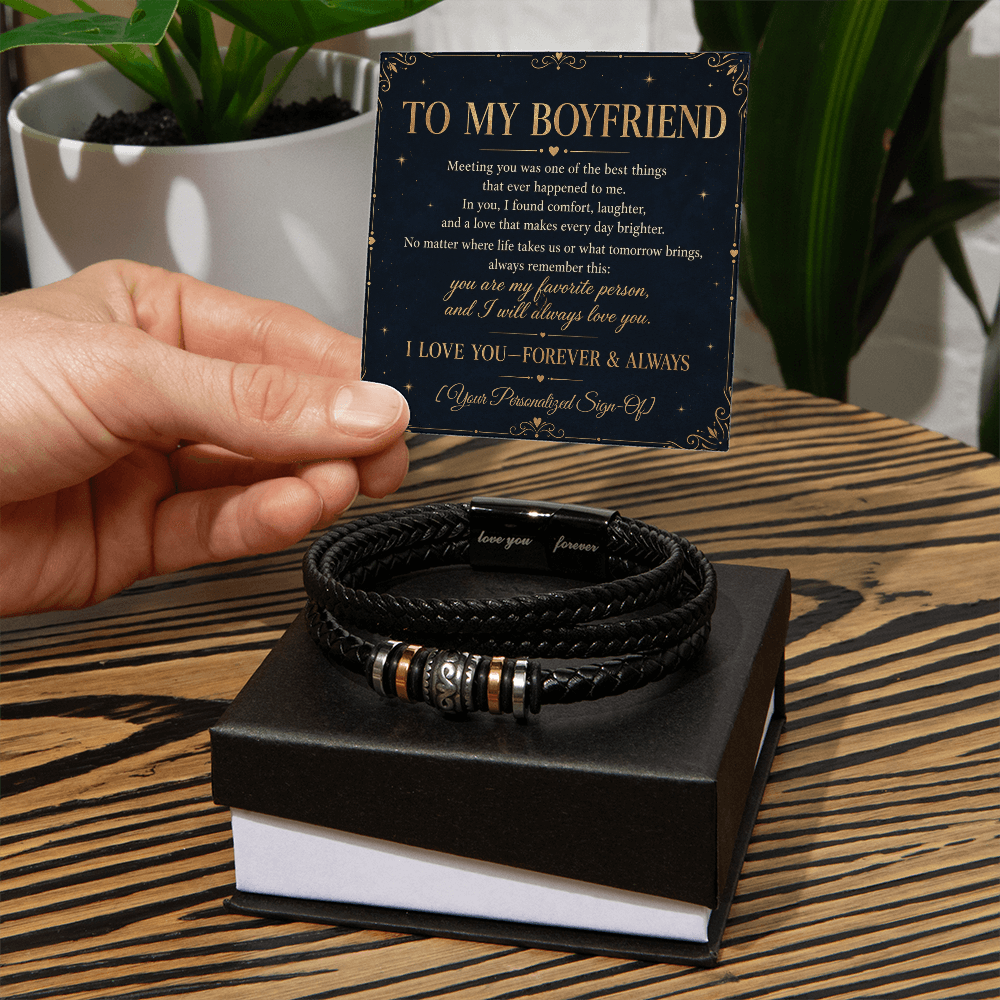 To My Boyfriend – Love You Forever Bracelet gift with personalized message card, ideal boyfriend bracelet gift.