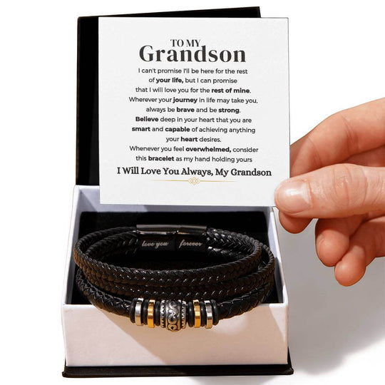 To My Grandson | Braided Leather Bracelet Gift Set - SS585V Jewelry ShineOn Fulfillment