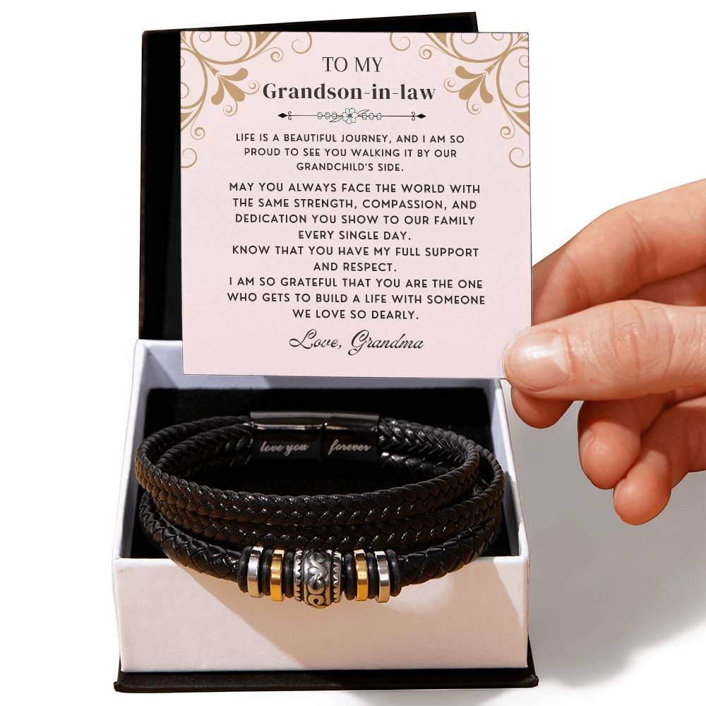 To My Grandson-In-Law "Proud of Your Journey" Men's Braided Leather Bracelet