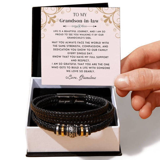To My Grandson-In-Law "Proud of Your Journey" Men's Braided Leather Bracelet