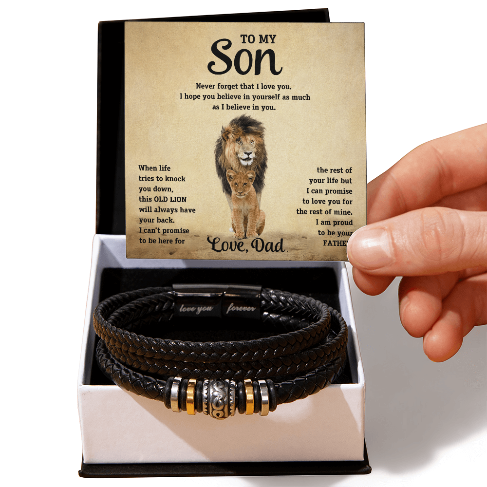 To My Son - Old Lion - Braided Leather Bracelet Gift Set - STS10 Jewelry ShineOn Fulfillment