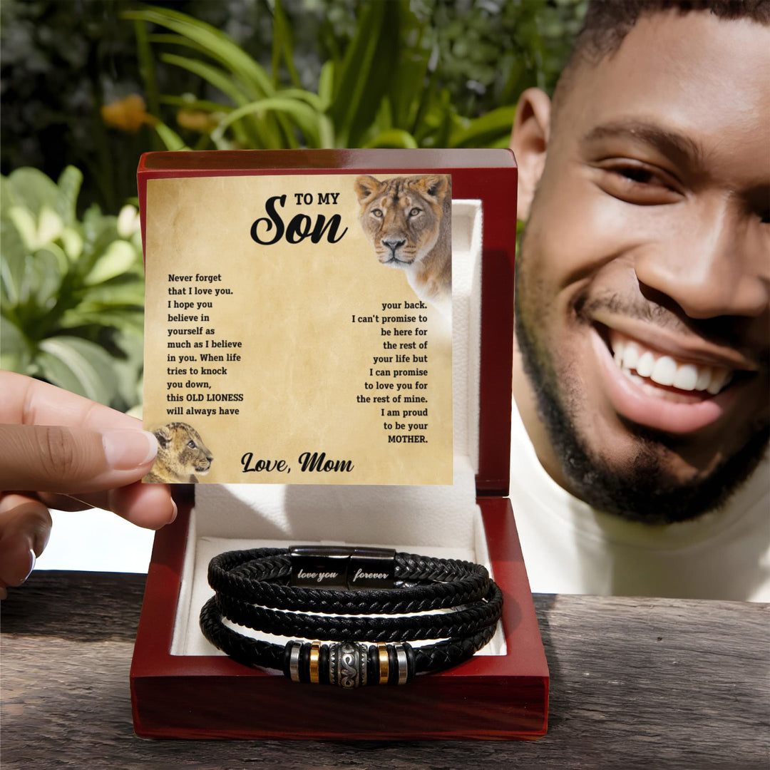 To My Son - Love Mom - Braided Leather Bracelet Gift Set - STS11 Jewelry ShineOn Fulfillment Two Tone Box