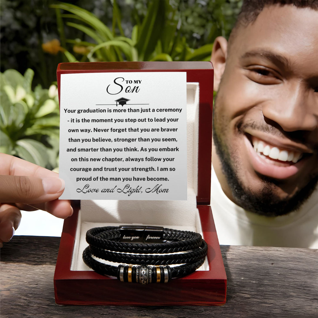 Graduation Gift For Son – "Love You Forever" Bracelet in a display box with message card