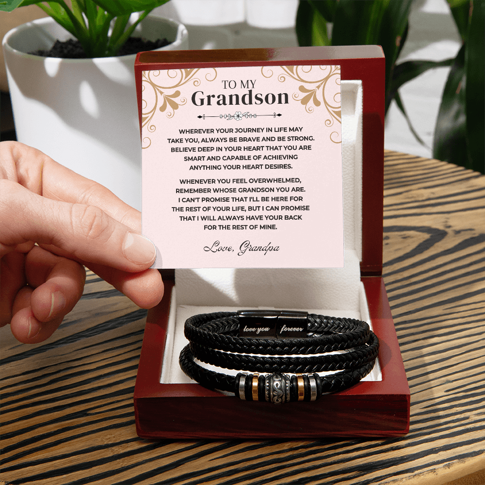 To My Grandson | Braided Leather Bracelet Gift Set - SS519B Jewelry ShineOn Fulfillment