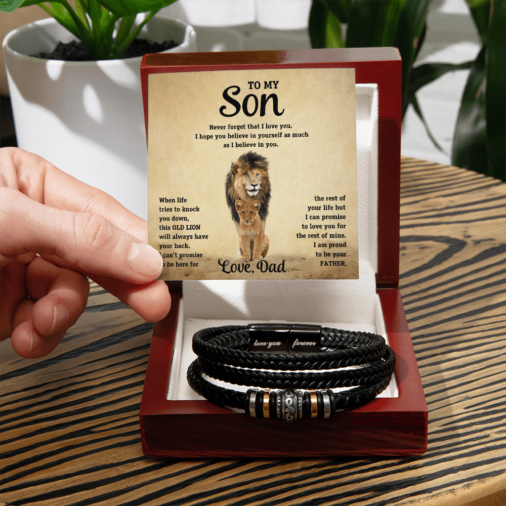 To My Son - Old Lion - Braided Leather Bracelet Gift Set - STS10 Jewelry ShineOn Fulfillment