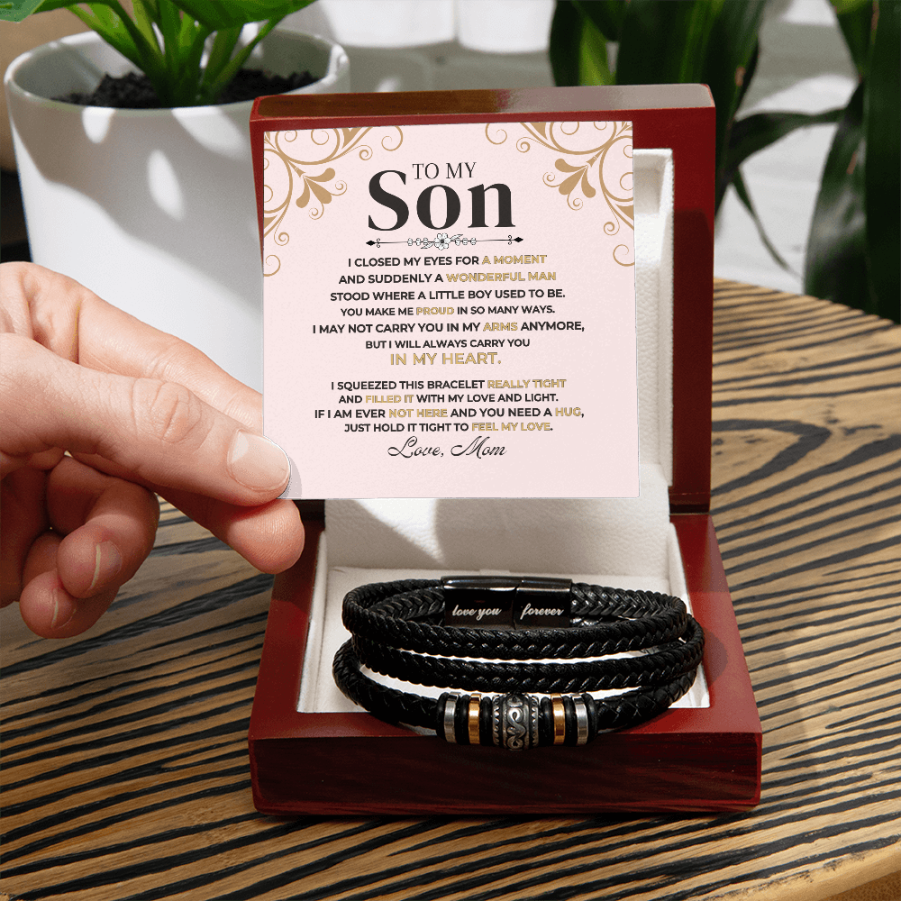 To My Son | Braided Leather Bracelet Gift Set - SS521 Jewelry ShineOn Fulfillment