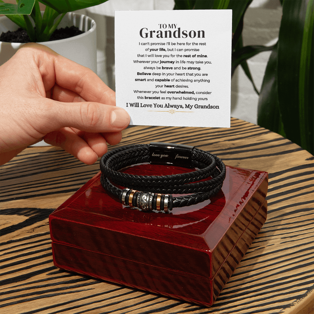 To My Grandson | Braided Leather Bracelet Gift Set - SS585 Jewelry ShineOn Fulfillment