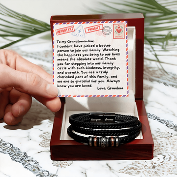 To My Grandson-In-Law "Special Delivery" Men's Braided Leather Bracelet