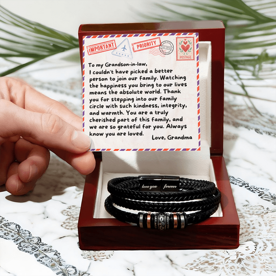 To My Grandson-In-Law "Special Delivery" Men's Braided Leather Bracelet