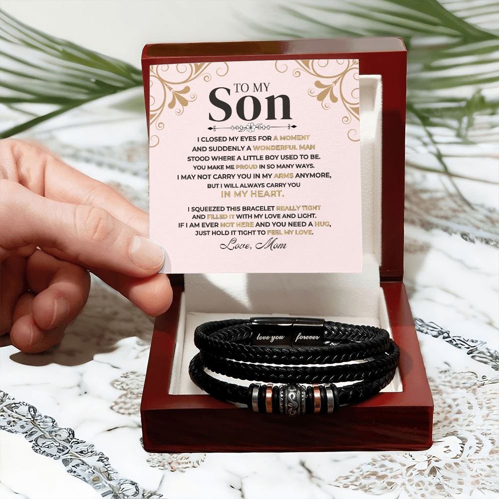 To My Son | Braided Leather Bracelet Gift Set - SS521 Jewelry ShineOn Fulfillment