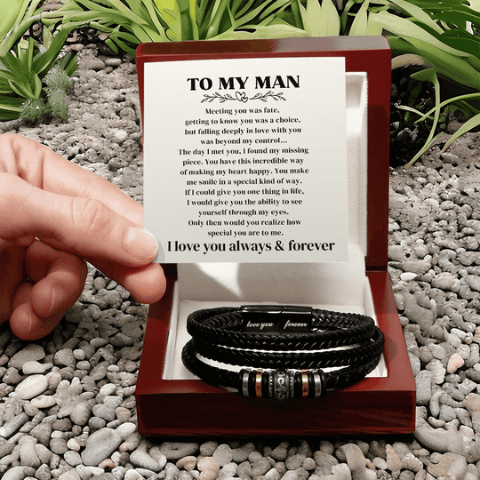 To My Man - I Love You Forever - Braided Bracelet Gift Set - SSTMM4 Jewelry ShineOn Fulfillment Luxury Box w/LED