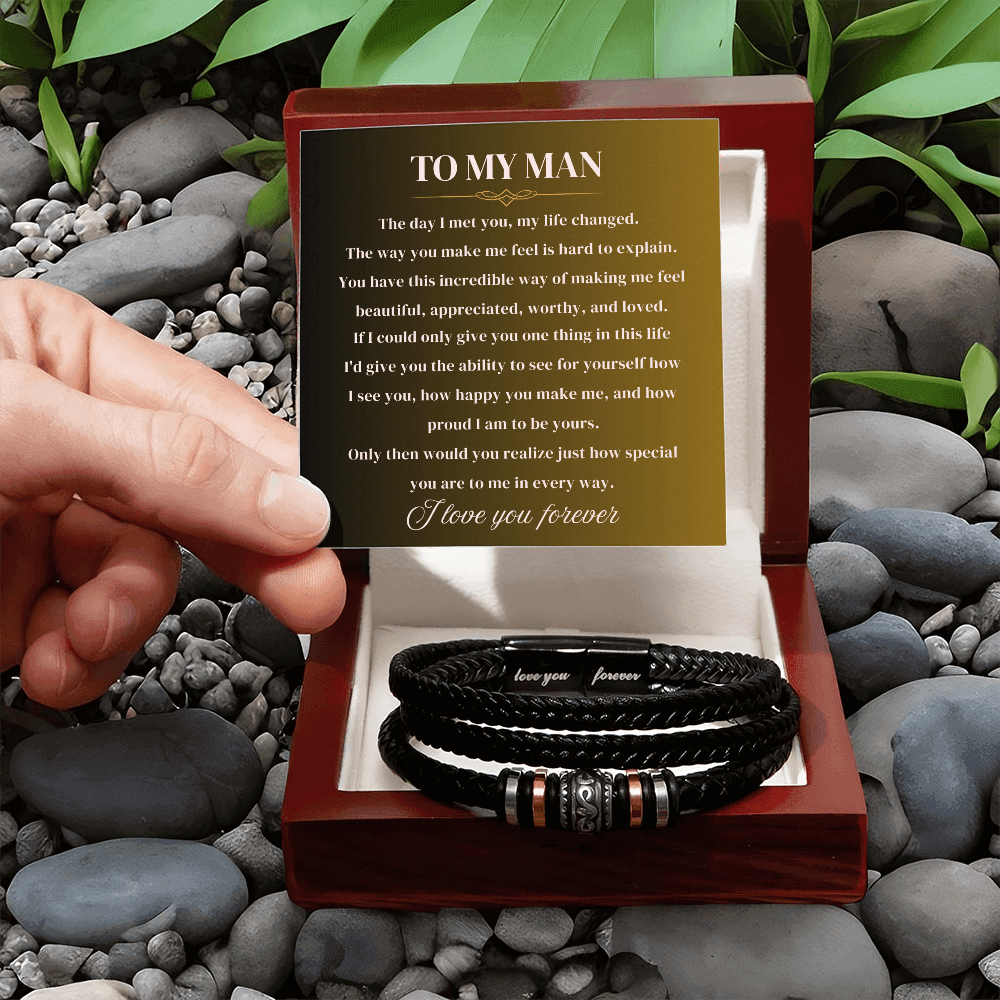 To My Man | Love You Forever | Braided Bracelet Gift Set - SSTMBW2 Jewelry ShineOn Fulfillment Luxury Box w/LED