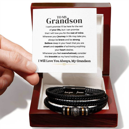 To My Grandson | Braided Leather Bracelet Gift Set - SS585V Jewelry ShineOn Fulfillment