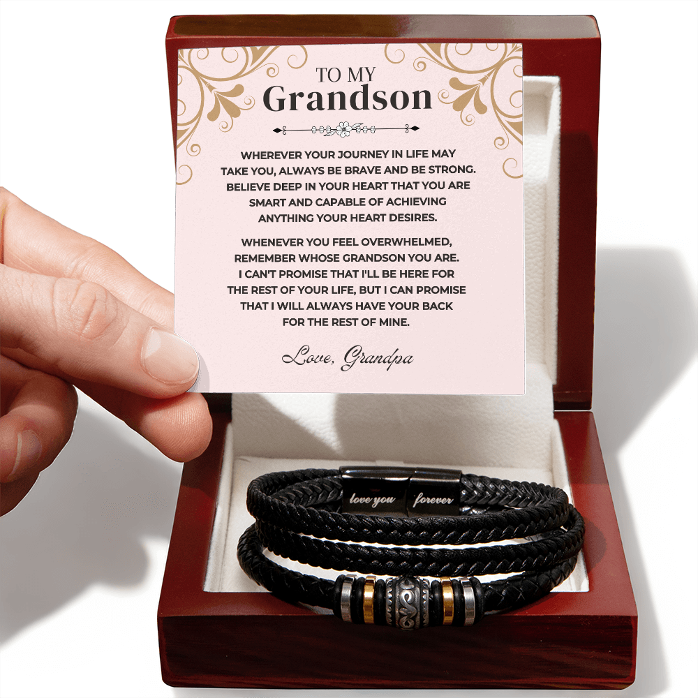 To My Grandson | Braided Leather Bracelet Gift Set - SS519B Jewelry ShineOn Fulfillment Luxury Box w/LED