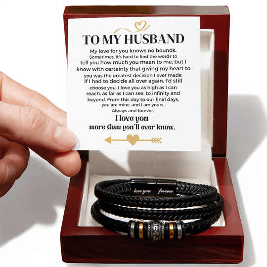 To My Husband | Love You Forever | Braided Bracelet Gift Set - SS580 Jewelry ShineOn Fulfillment Luxury Box w/LED