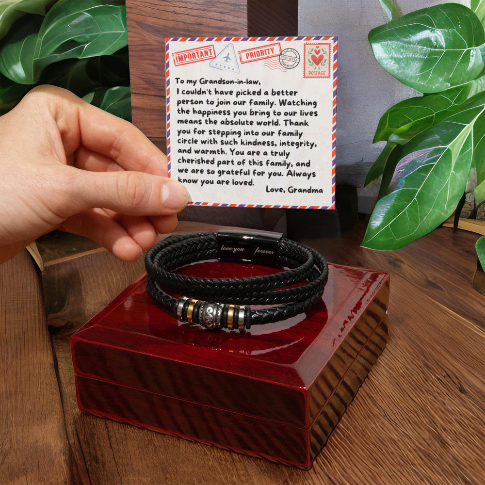 To My Grandson-In-Law "Special Delivery" Men's Braided Leather Bracelet