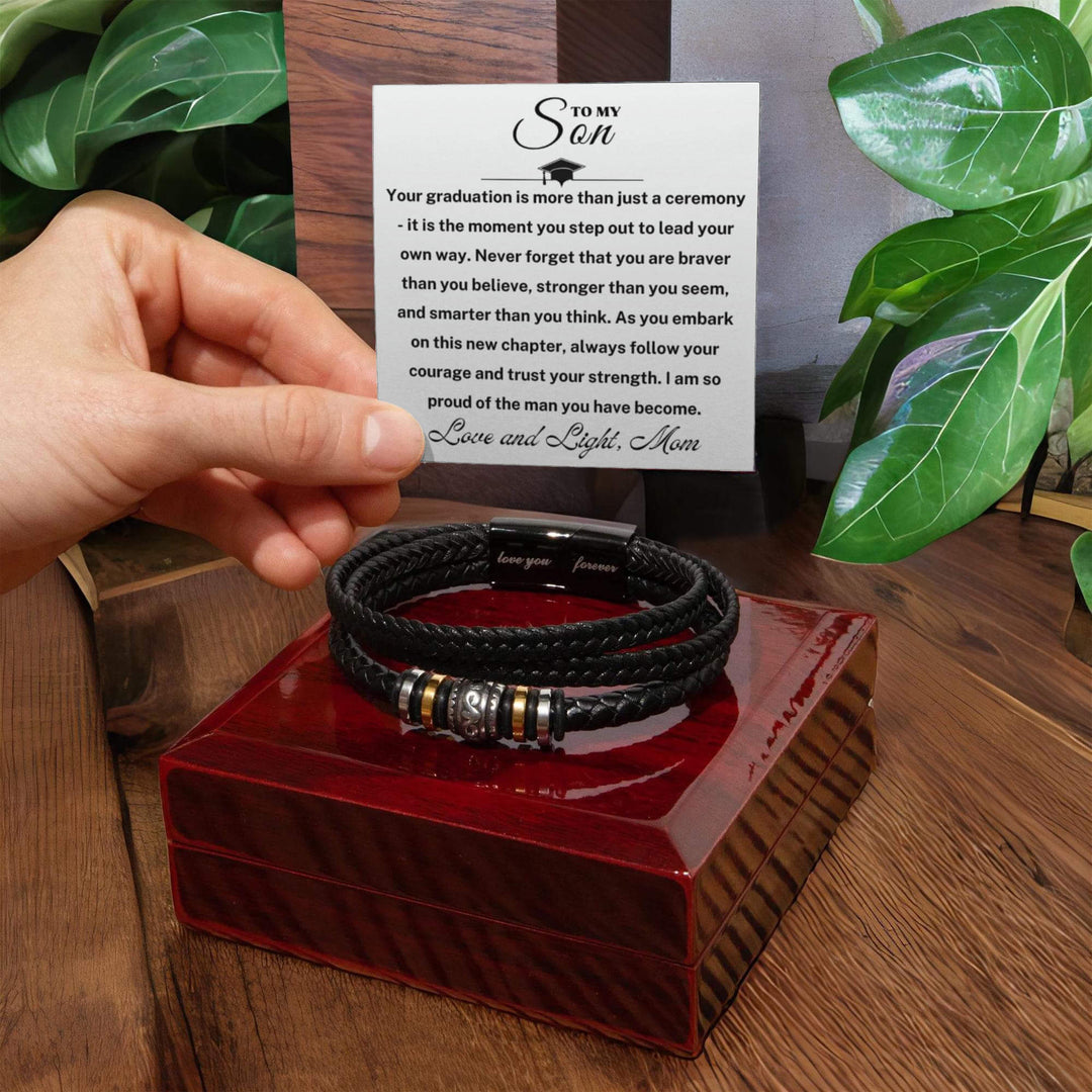 Graduation Gift For Son – "Love You Forever" bracelet displayed with heartfelt message card.